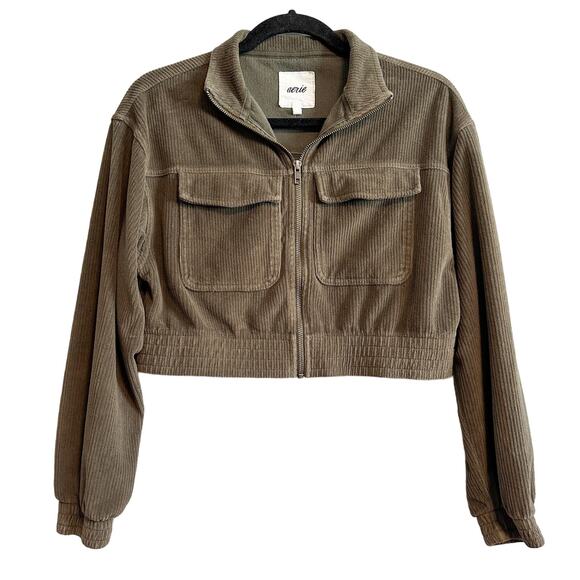Aerie Groove On Ribbed Cropped Jacket Green Zip Front Size XS - Picture 1 of 10